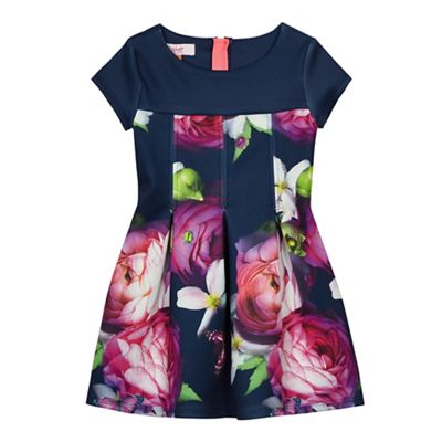 Navy floral print scuba dress